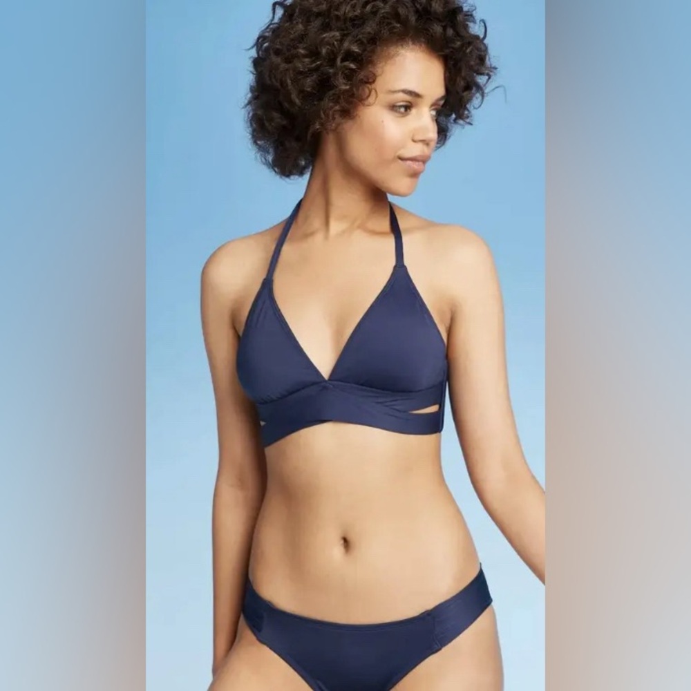 ♥️SOLD♥️KONA SOL Triangle Bralette Faux Wrap Halter Bikini Top -L